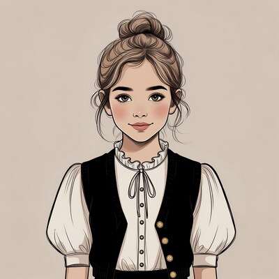 Girl in white blouse black vest