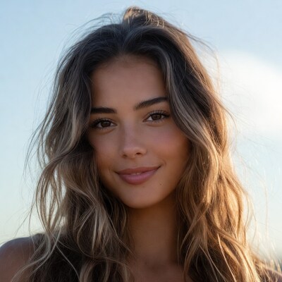 Beautiful woman with wavy hair smiling