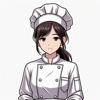Anime girl chef in white uniform