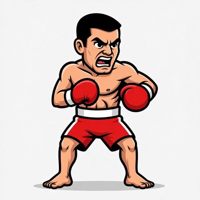 Cartoon muscular boxer in fighting stance