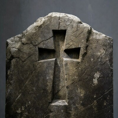 Stone Tombstone with Carved Cross