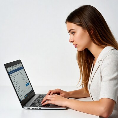 Woman typing on laptop