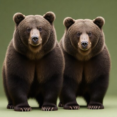 Two brown bears standing together