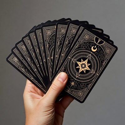 Hand holding fanned tarot cards