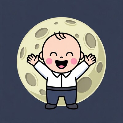 Baby standing in front of moon