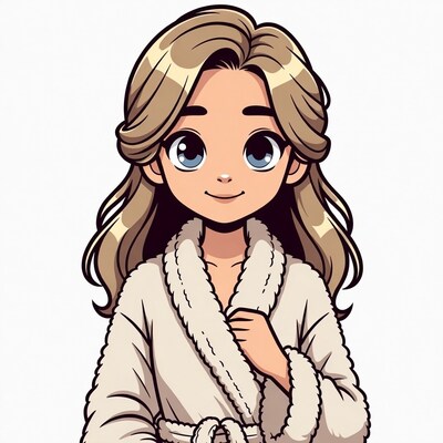 Blonde girl in white bathrobe illustration