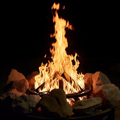 Campfire Burning in Stone Fire Pit