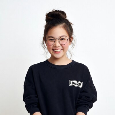 Asian girl librarian smiling with glasses