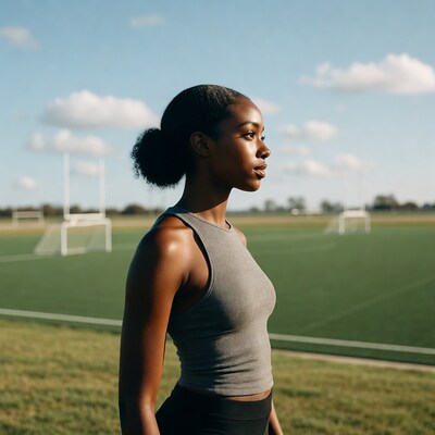 Black woman profile on soccer field