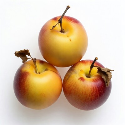 Three Golden Delicious Apples with Stems