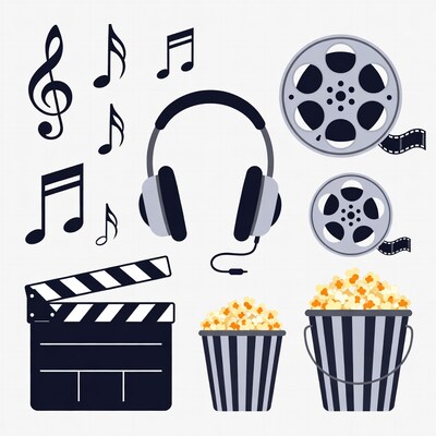 Movie Clipart Icons with Music Notes