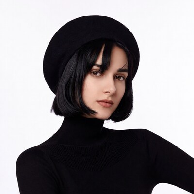 Woman in black beret and turtleneck