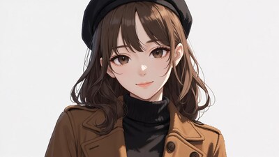 Anime girl in beret and coat