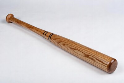 Wooden baseball bat with black stripes