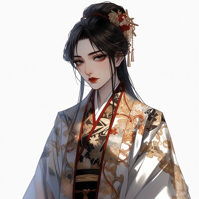 Asian woman in ornate kimono