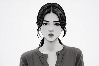 Asian woman in cardigan illustration