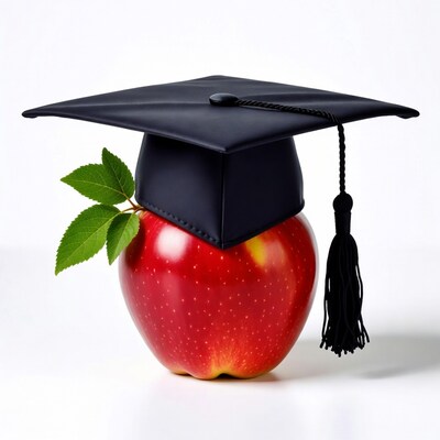 Graduation Cap on Red Apple