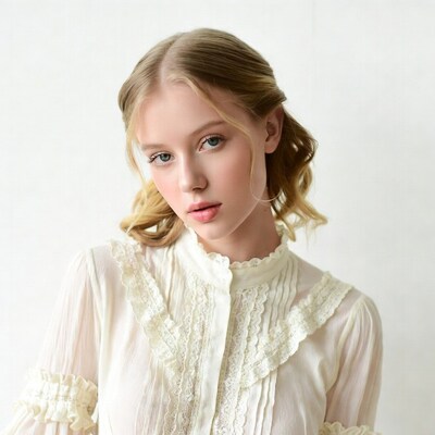 Blonde girl in lace Victorian blouse