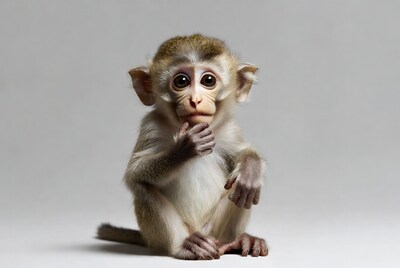Baby rhesus monkey thinking pose