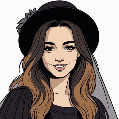 Smiling woman in black hat and veil