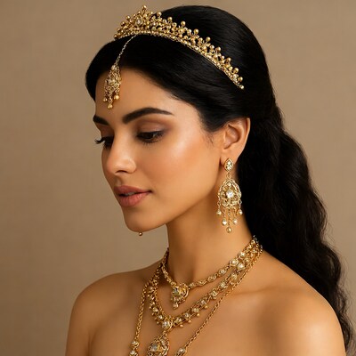 Indian woman in gold bridal jewelry
