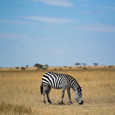 Zebra grazing in savanna
