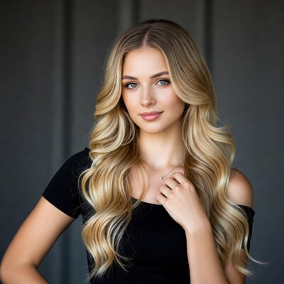 Blonde woman in black off-shoulder top