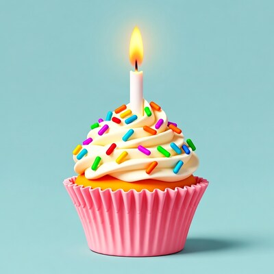 Pink Cupcake with Lit Candle