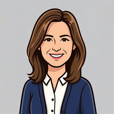 Smiling woman in blue blazer illustration