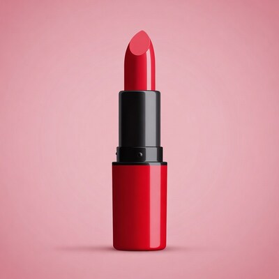 Red lipstick on pink background