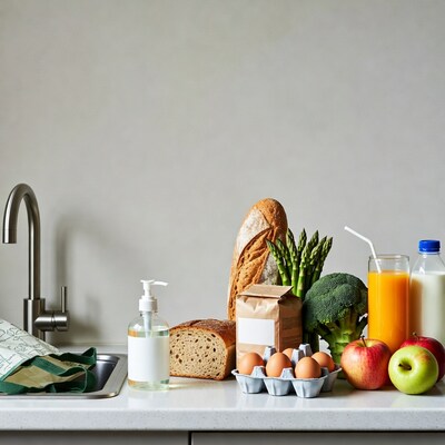 Fresh groceries on kitchen counter