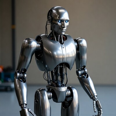 Shiny silver humanoid robot standing