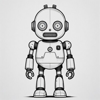 Cartoon line art robot