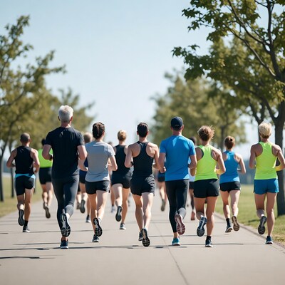Group of runners jogging on path