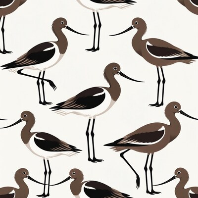 Black-winged Stilt Birds Seamless Pattern