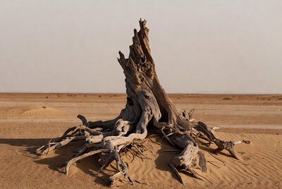Driftwood tree in desert dunes