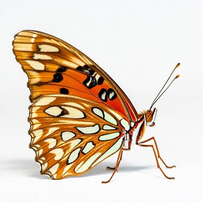 Orange Morpho Butterfly on White Background