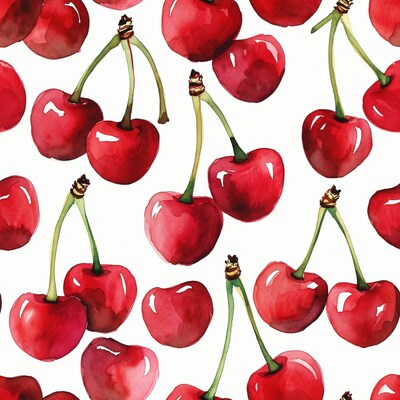Watercolor Cherry Seamless Pattern