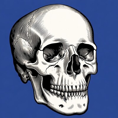 Grinning Skull on Blue Background