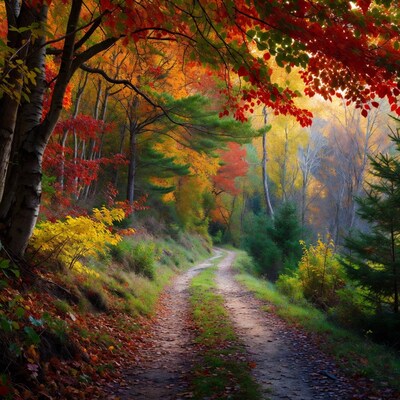 Autumn Forest Path with Colorful Trees