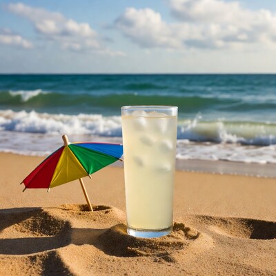 Lemonade Glass with Umbrella on Beach