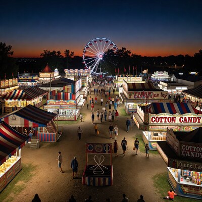 Crowded Carnival Ferris Wheel at Dusk
