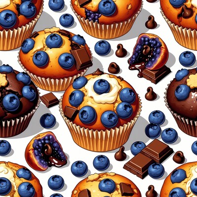 Blueberry Chocolate Muffins Illustration
