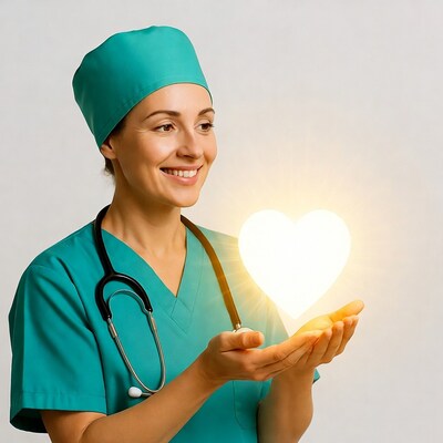 Nurse holding glowing heart