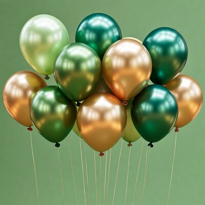 Green and Gold Balloons on Green Background