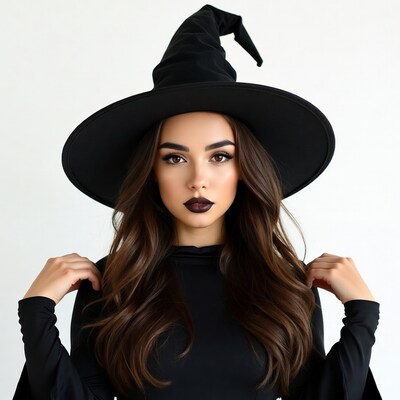 Woman in black witch hat