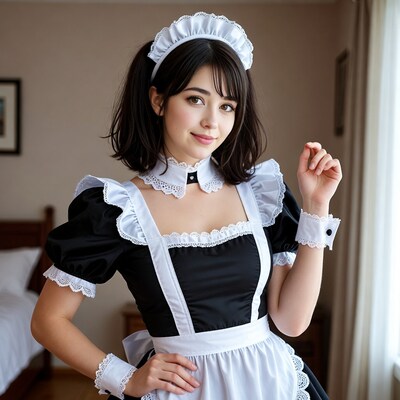 Asian woman in maid costume
