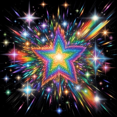 Rainbow Exploding Star with Stars