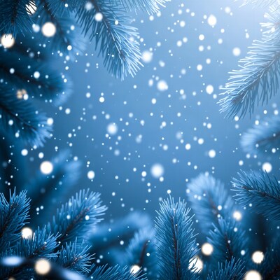 Snowy Blue Christmas Tree Branches