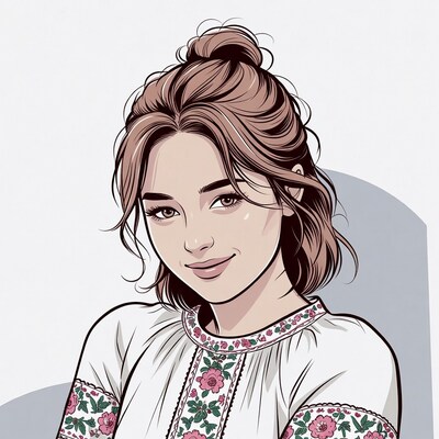 Woman in embroidered blouse illustration